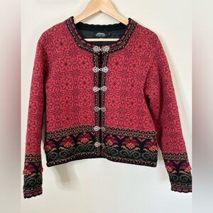 Icelandic Wool Red Cardigan Sweater Button Up Size Small